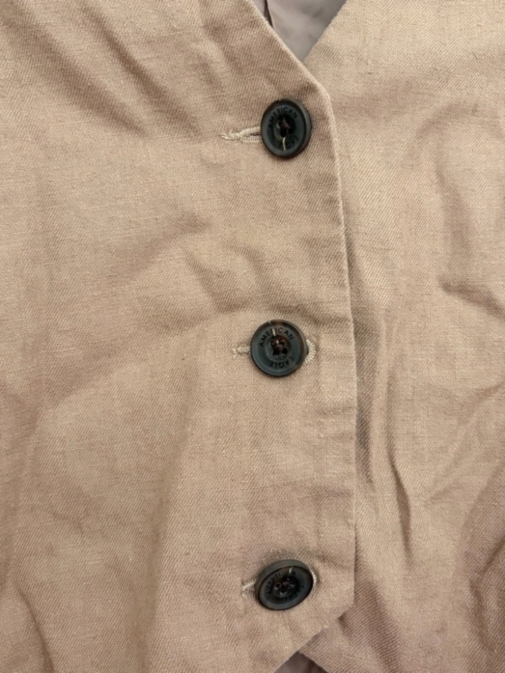 American Eagle linen blend tan button down vest M preppy clean girl - Picture 3 of 6